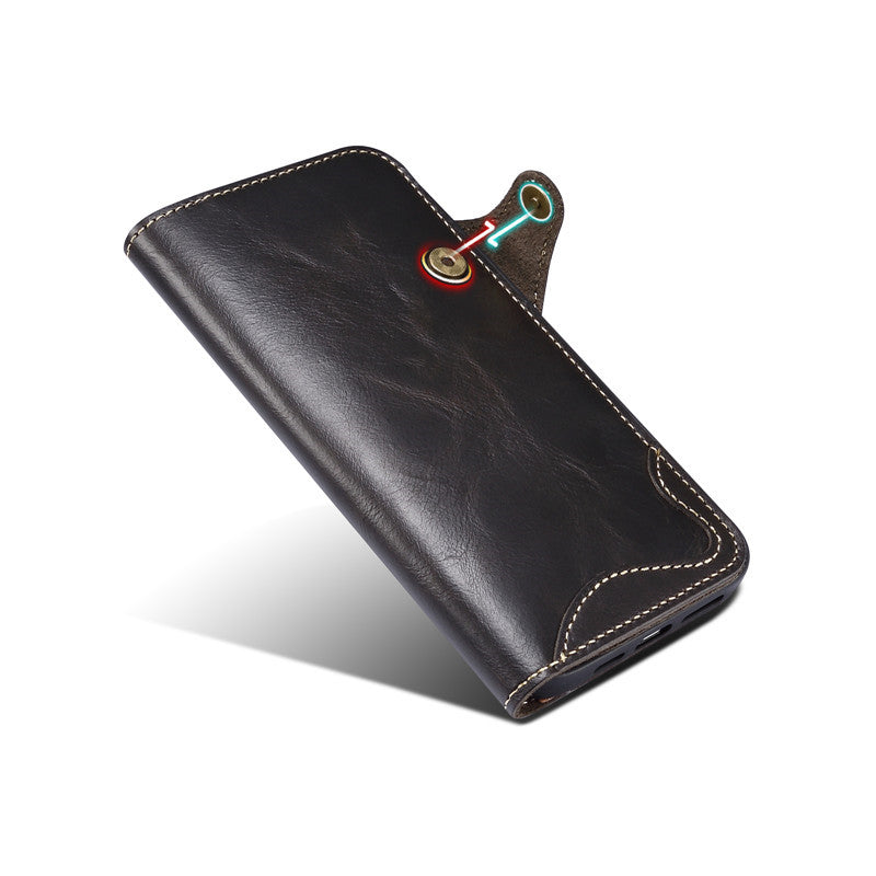 Genuine Leather Wallet Phone Case for iPhone 14 15 Plus 12 13 Pro Max 11 XS XR 6S 7 8 SE Holder Cover With Hand Strap