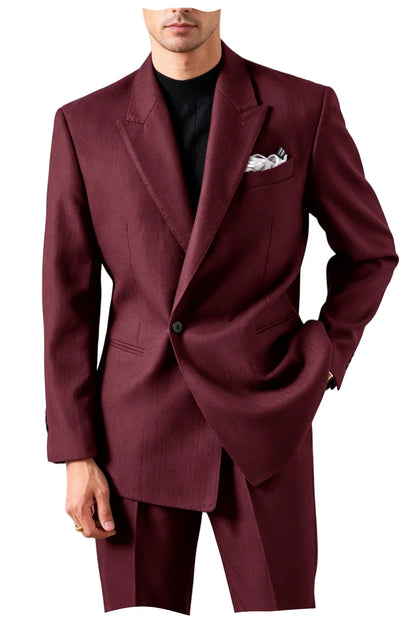 Men's Serge Tuxedo Suit Set One Button Peak Lapel Slim Fit 2 Piece Blazer Pants Casual Business Wedding Formal Outfit