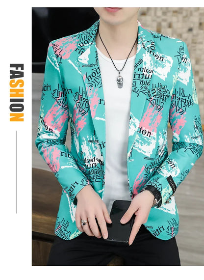 2022 New Fashion Print Suit Jacket Men's Slim Fit Casual Blazers Streetwear Social Club Prom Formal Party Suit Coats Hommes