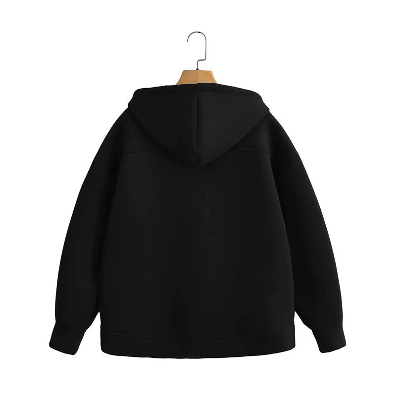 Winter New Women's Zipper Hoodie High Street Unisex style Double Pockets Oversize Loose Sweatshirts Outerwear Top