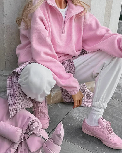 Original Pink Winter Lamb Fleece Hoodie Women Zipper Lapel Pullover флисовая кофта женская кофта женская
