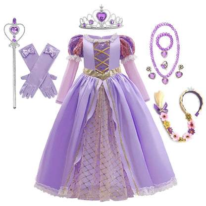 Rapunzel Purple Dress Princess Costume Sets Children Birthday Carnival Halloween Party Fancy Girls Ball Gown Cosplay Clothes