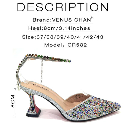 New Arrival Fashion Style Pointed Shoes Bag Soft Handle Bag Anklet Design Medium Heel Ladies Shoes Suitable for Wedding Party