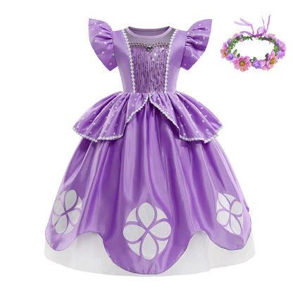 2 3 4 6 8Y Little Princess Sophia Frock Fancy Birthday Sofia Party Dress for Girl Sequined Bodice Flying Sleeve Carnival Costume