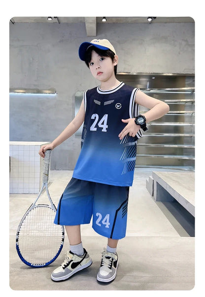 Summer Boy Child Basketball T-shirt Shorts Jersey Suit Quick Dry Kids Sports Wear Outfit Tweens Casual Clothing Set Sportswear