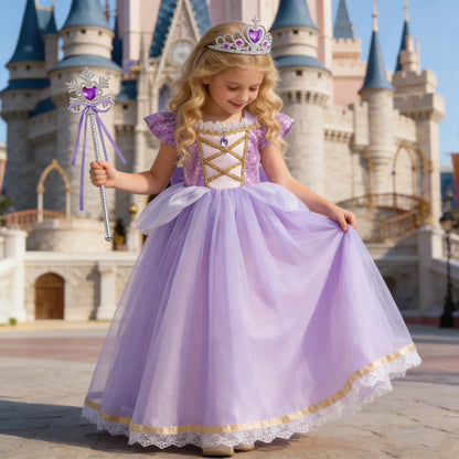 Baby Girls Deluxe Elegant Rapunzal Princess Dress Cosplay Costume Kids Halloween Birthday Party Vestido Purple Puffy Dresses
