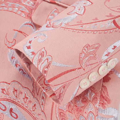 New Men Fashion Flower Suit Luxury Jacquard Jacket Homme Wedding Ball Party Single Button Blazer Singer Stage Performance Coat