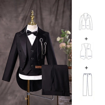 Flower Boys Black Piano Performance Tuxedo Dres Children Stage Violin Formal Suit Kids School Graduation Party Ceremony Costume