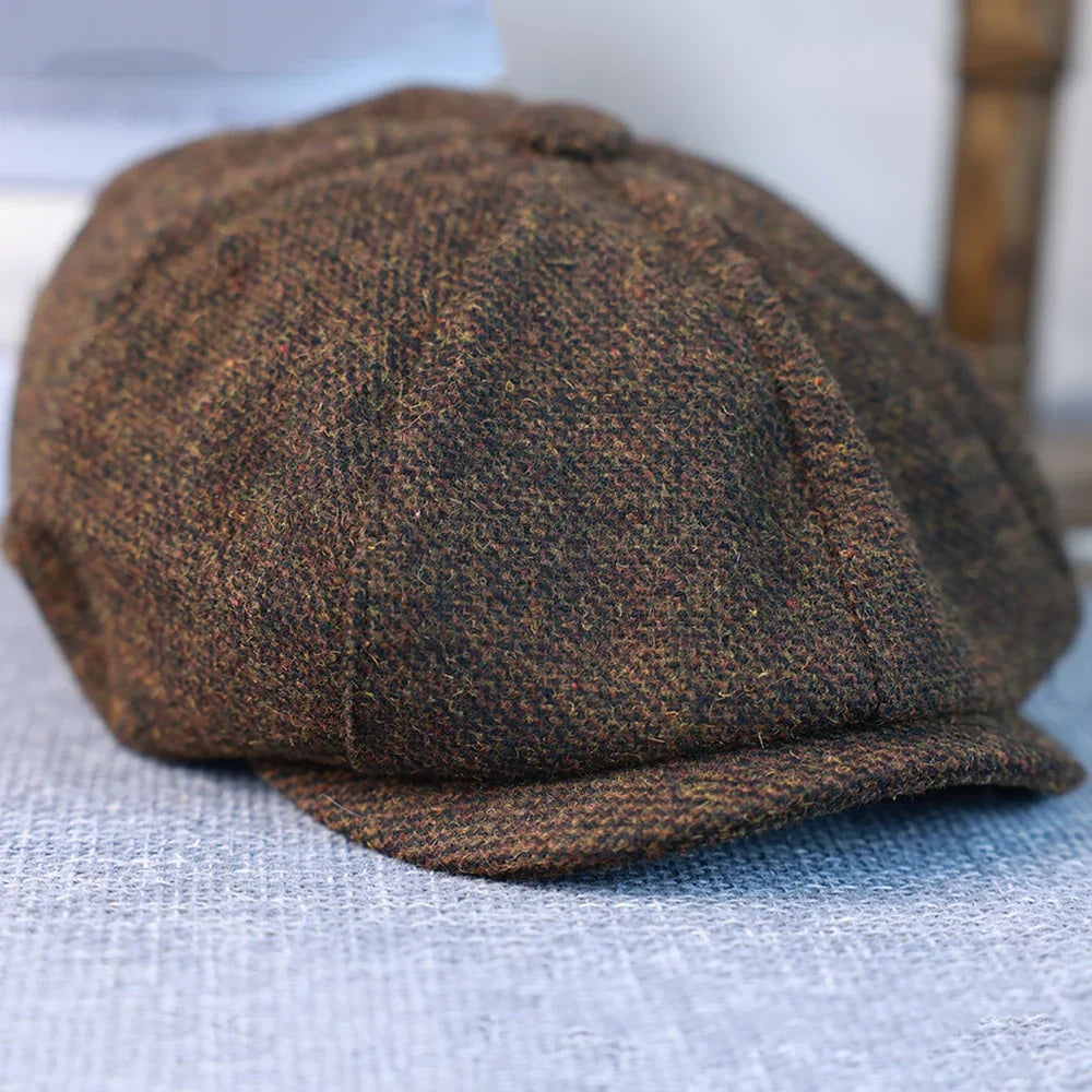New Vintage Men's Wool Newsboy Cap Brown Green Women Men Berets Classic Woolen Octagonal Caps Casual Gatsby Flat Hat 003