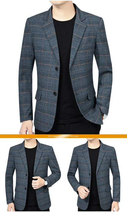 Brand 2026 Spring Stripe Suits Men 2 Button Autumn Business Elegant Man Jacket  Fashion New in Suits Blazers Men