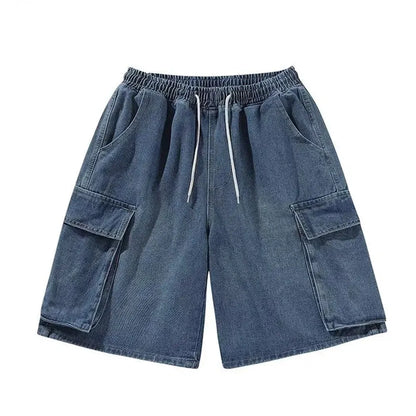 Pocket Casual Denim Shorts Summer Retro Blue Cargo Port Loose Big Pocket Thin Fashion Washed Five Point Casual High Waist Shorts