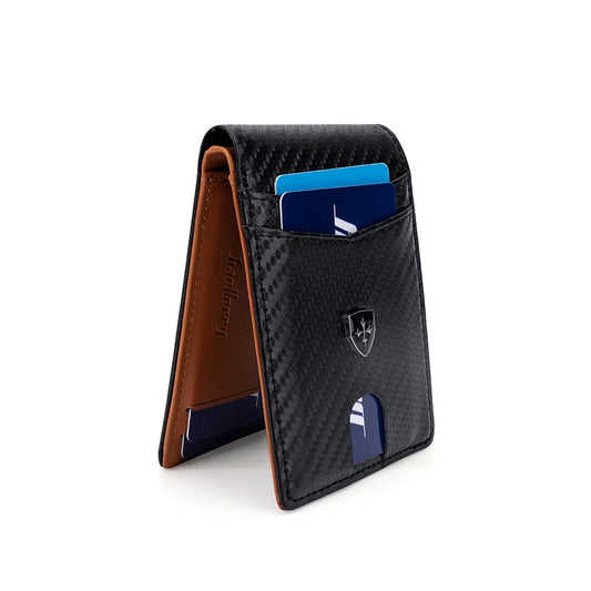Portefeuille mince pour hommes - Portefeuille pour homme en cuir avec pince à billets - Porte-cartes de crédit bifold à poche avant bloquant le RFID