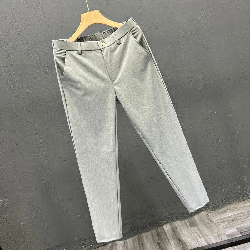 Men's Clothing Summer Fashion Business Casual All Match Suit Pants Formal Strecth Solid Straight Slim Trousers Pantalones Hombre