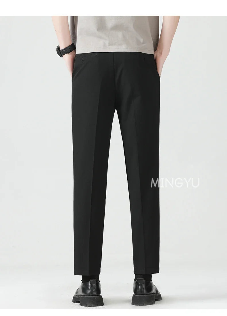 High Quality Lyocell Blend Summer Ankle Length Pants Men Business Elastic Waist Formal Suit Korean Social Work Trousers Male 40