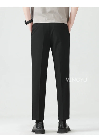 High Quality Lyocell Blend Summer Ankle Length Pants Men Business Elastic Waist Formal Suit Korean Social Work Trousers Male 40