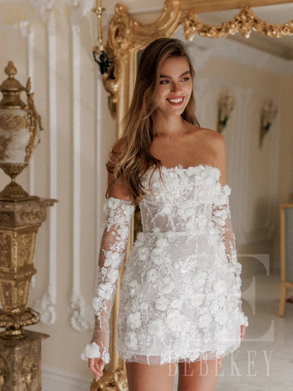 Customized Sexy Mini Short Prom Dress Luxury Beaded Lace Homcoming Gown New In 3D Flower Printing Evening Party Dress