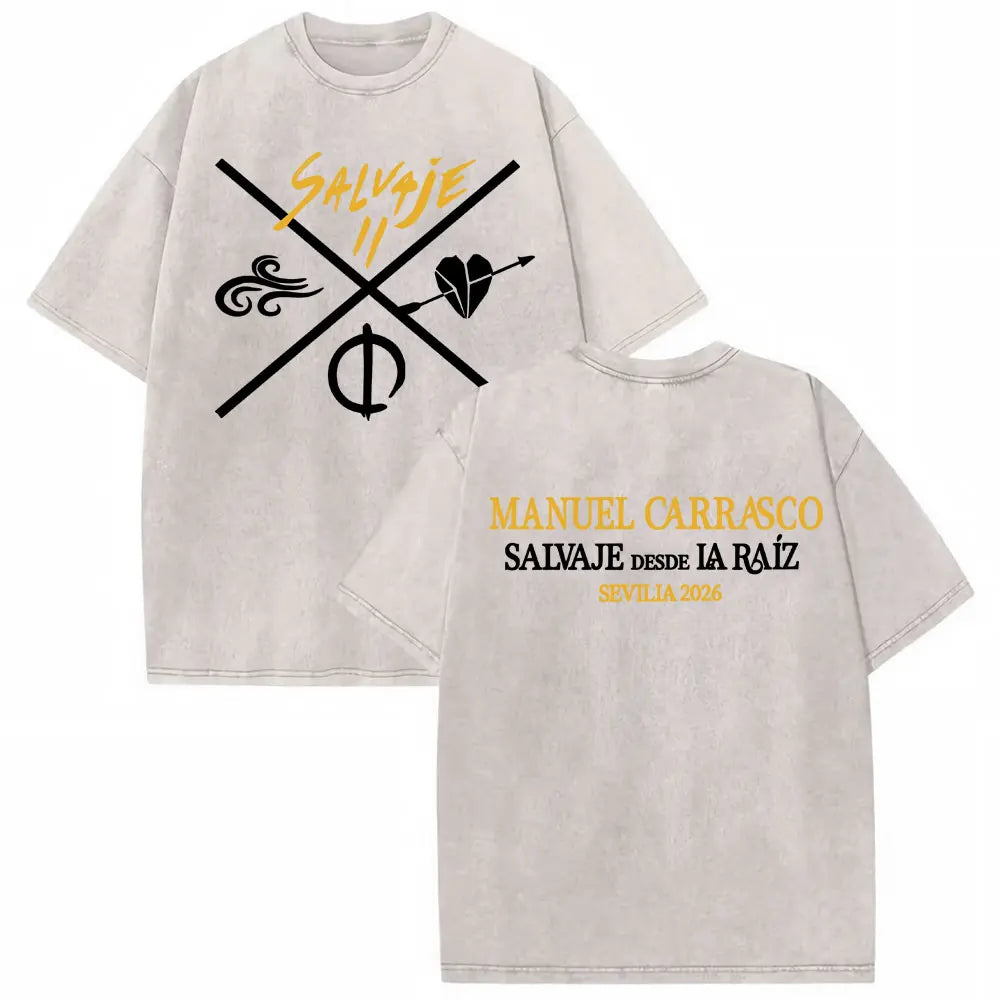 Manuel Carrasco Salvaje Desde Ia Raiz 2026 Vintage Washed T-shirt Men Women Fashion Hip Hop Punk 100% Cotton T Shirts Streetwear