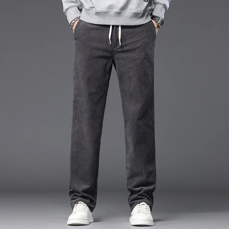 Straight Corduroy Classic Male Pants Khaki Black Gray Baggy Fashion Elastic Waist Trousers Soft Stretchy Casual Men's Clothing