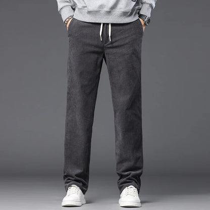 Straight Corduroy Classic Male Pants Khaki Black Gray Baggy Fashion Elastic Waist Trousers Soft Stretchy Casual Men's Clothing