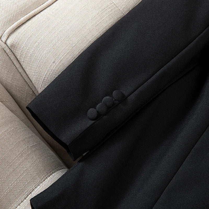 Slimming Black Suit Jacket Women's Midi Length Waist-Cinching Spring Fashion Elegant High-End Feelings Business Casual Coat