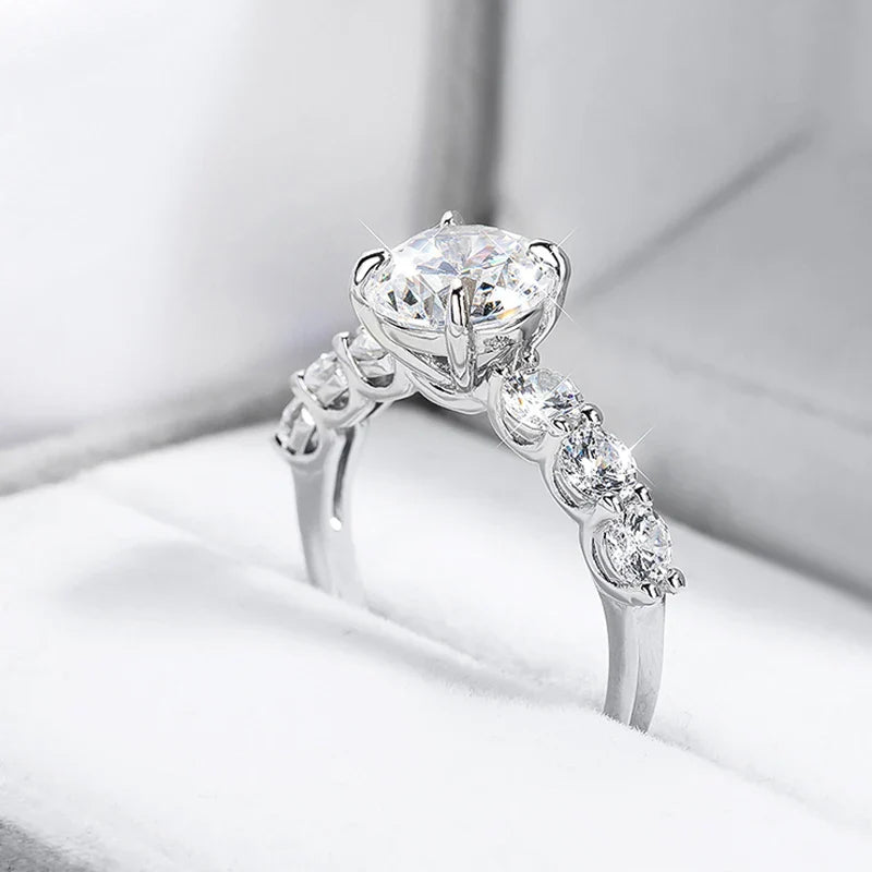 3.2CTTW Full Moissanite Wedding Rings for Women 7 Stones Sparkling Lab Diamond Band with Certificate S925 Sterling Silver