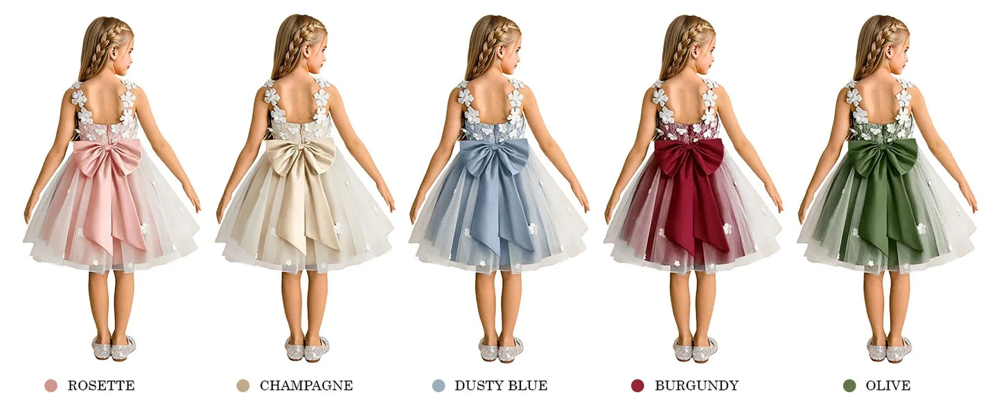 Snvdzo Princess Girls Lace Flower Girl Dress 3D Floral Sleeveless Tulle Princess Wedding Pageant Party Dresses 2026 with Big Bow
