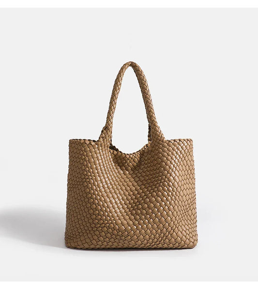 Woven Tote Bag For Women Soft Foldable Top-Handle Wristlet Bag Fashion Hobo Handbag Composite Bag with Coin Purse