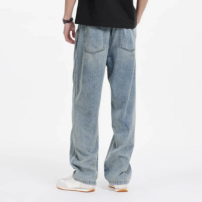 Men Pants Denim American Vintage Loose Straight Leg Trendy Fashion Comfort Commute 2026 Summer Casual Style Top