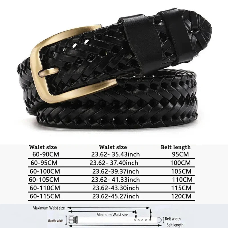 Men Genuine Leather Braided Belts Webbing High Quality Hand Vintage Belts for Men Gold Pin Buckle Casual for Jeans Strap HQ212