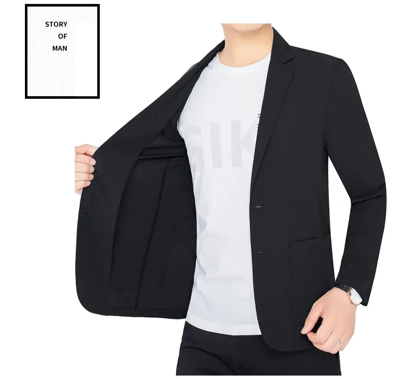 Brand Summer Men Blazers Gray Solid Color Thin Anti Wrinkle Quick Drying Soft Business Suit Blazer Jacket for Man