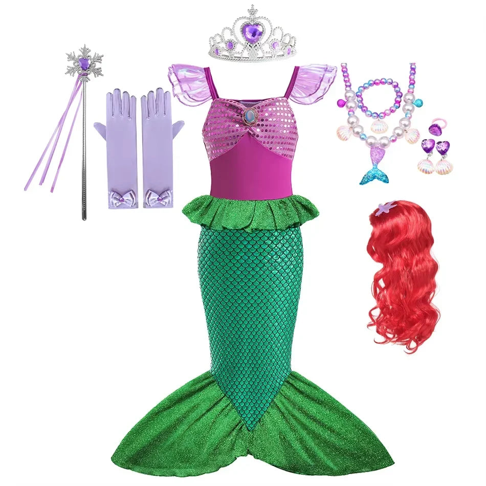 Mermaid Ariel Girls Dress Short Sleeve Tulle Cosplay Princess Costume Carnival Party Girl Princess Dress Party Dresses For Girls