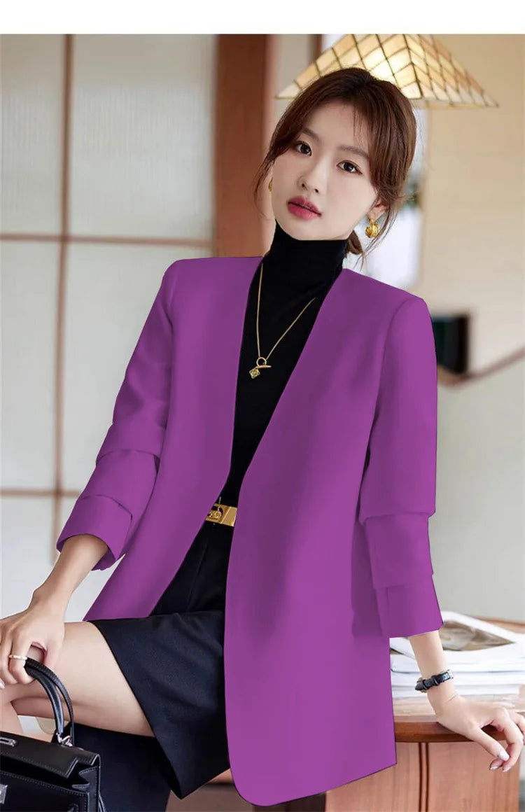 Fashionable Versatile Spring Autumn Women's Blazer Jacket Korean Style Street Style Long Sleeve Suit Coat Pure Color Commute...