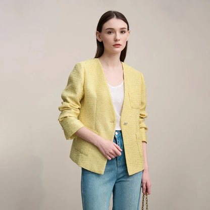 Blazer Women 2026 Autumn New Elegant Versatile V-neck Jacket Female Single Button Slim Women's Long Sleeve Top 12641057