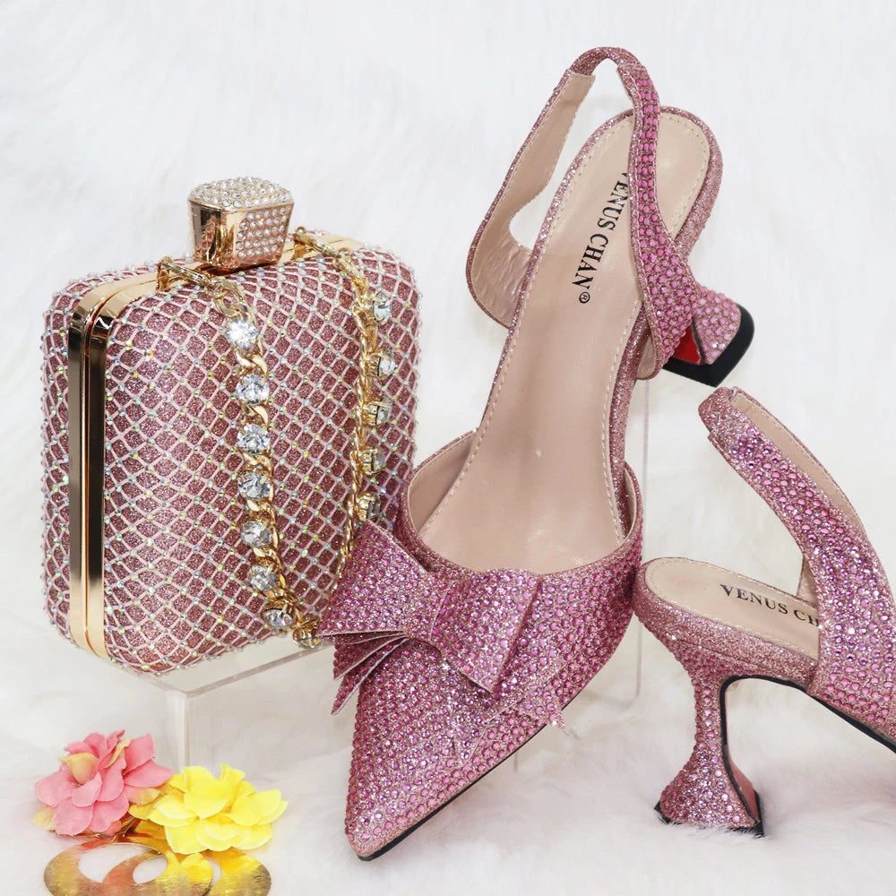New Silver Simple And Comfortable Streamlined Pointed Shoes Fashionable And Versatile Party Ladies Shoes And Bag Set