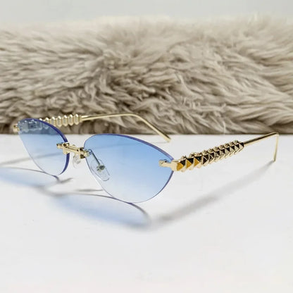 2026 Cat Eye Rivet Rimless Sunglasses Women Luxury Fashion Brand Oval Narrow Sun Glasses Shades Trendy Elegant Unique Eyewear