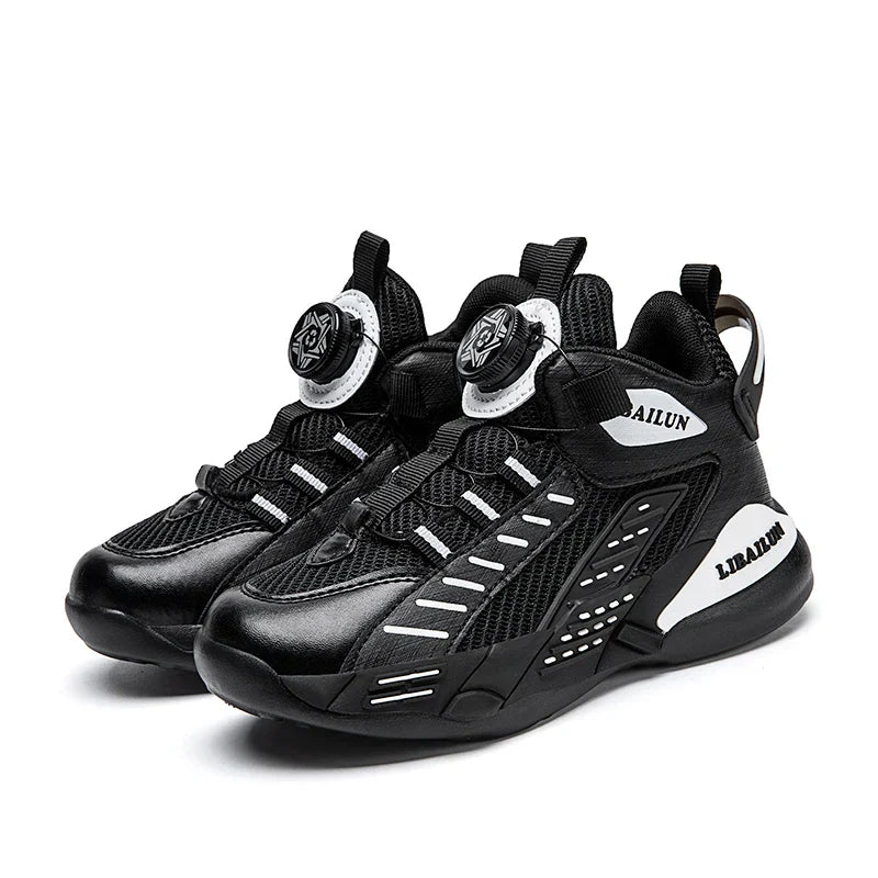 Kids Sneakers Basketball Shoes Boys Spring Fashion Rotating Button Anti-slip Shock Absorption School Students Sports Shoes