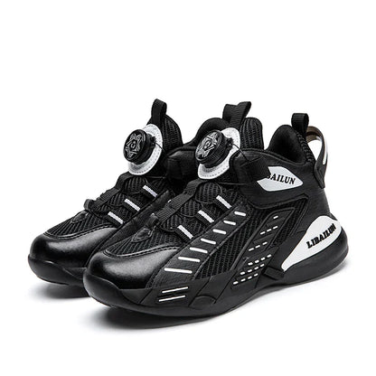Kids Sneakers Basketball Shoes Boys Spring Fashion Rotating Button Anti-slip Shock Absorption School Students Sports Shoes