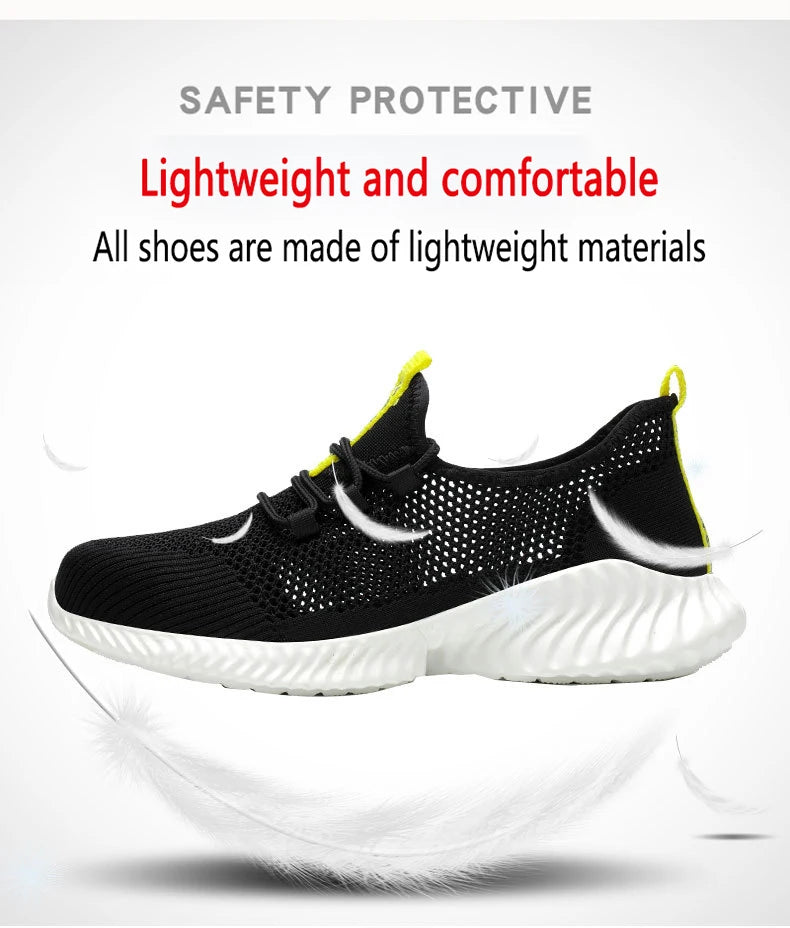 Work Boots Breathable Safety Shoes Men's Lightweight Summer Anti-Smashing Piercing Work Sandals Single Mesh Steel Toe Sneaker