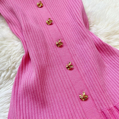 Brand Fashion Elegant Patchwork Knitted Long Dress Spring Summer Women Luxury Shirt Sweater Dress Lady Party Vestido
