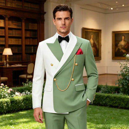 Double Breasted Wedding Suits for Men Asymmetrical Neck Slim Fit Groom Tuxedo 2 Pieces Custom Made Jacket Pants Formal Set