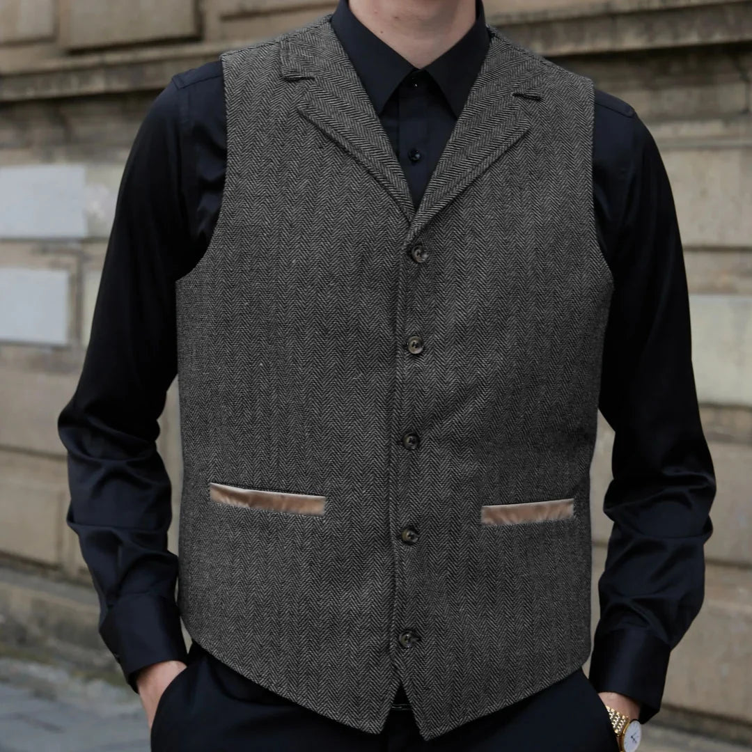 Men Vest Gray Blue With Lapel Single Button Waistcoat For Wedding Birthday Formal Business Casual Banquet Daily Men Suit Vest