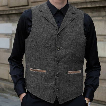 Men Vest Gray Blue With Lapel Single Button Waistcoat For Wedding Birthday Formal Business Casual Banquet Daily Men Suit Vest