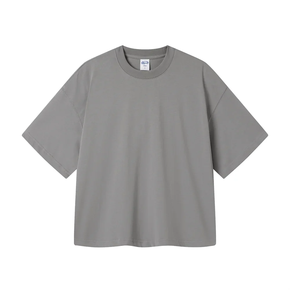 New Men Summer Boxy 275gsm Cotton T-Shirts Retro Unisex Oversized Short Version Basic T Shirt Brand Tees HY1070