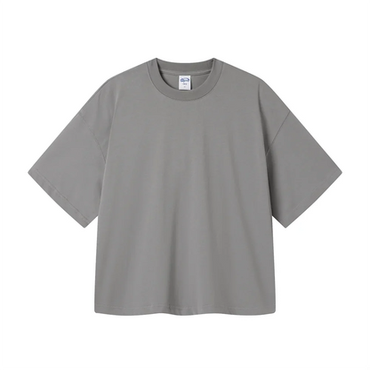 New Men Summer Boxy 275gsm Cotton T-Shirts Retro Unisex Oversized Short Version Basic T Shirt Brand Tees HY1070