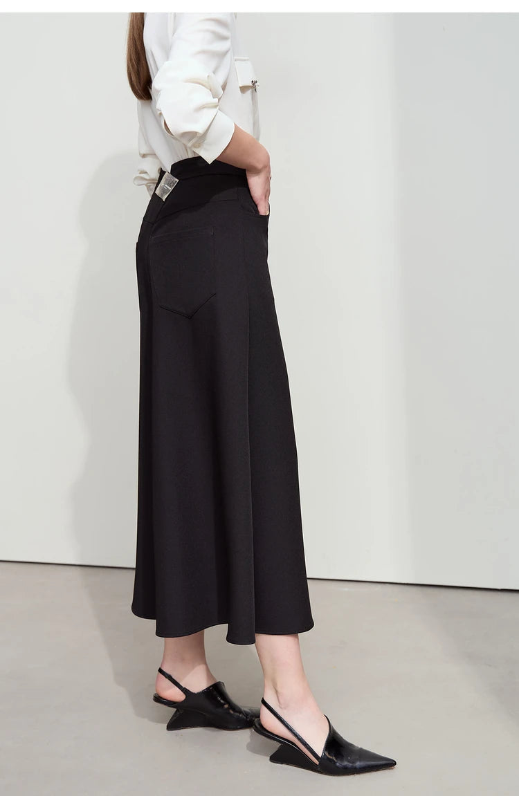 Minimalist Autumn New Commuter Asymmetrical Oblique Placket Split Skirt Non Ironing Anti Wrinkle A Shape Skirt 12551003