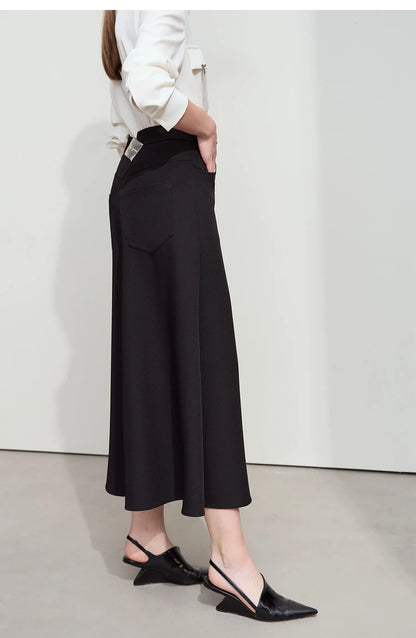 Minimalist Autumn New Commuter Asymmetrical Oblique Placket Split Skirt Non Ironing Anti Wrinkle A Shape Skirt 12551003