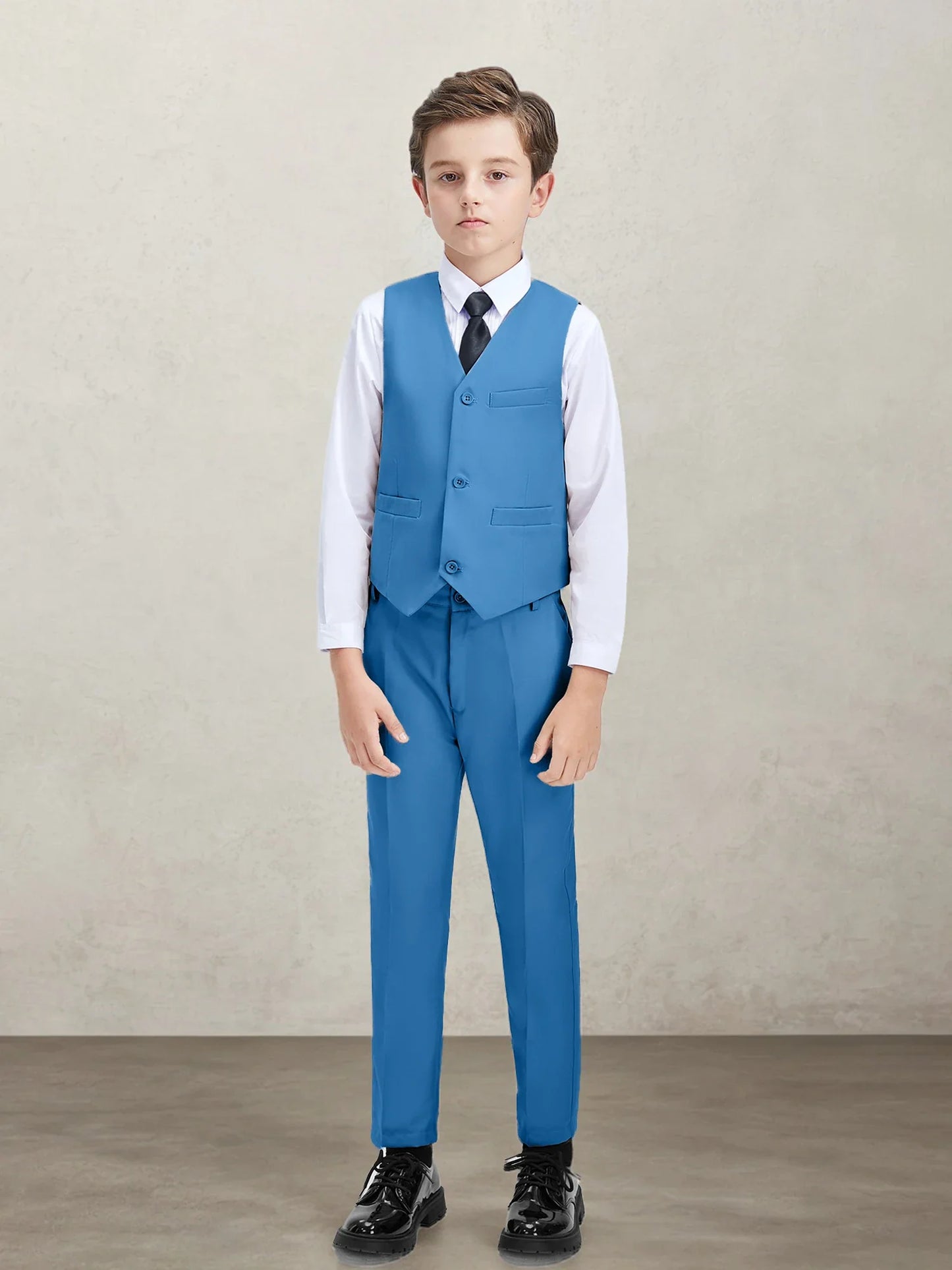 Boys' 2-Piece Suit Set with Vest and Formal Trousers Wedding Formal Attire Children's and Teenage Clothing Suit Sizes 4-16Y