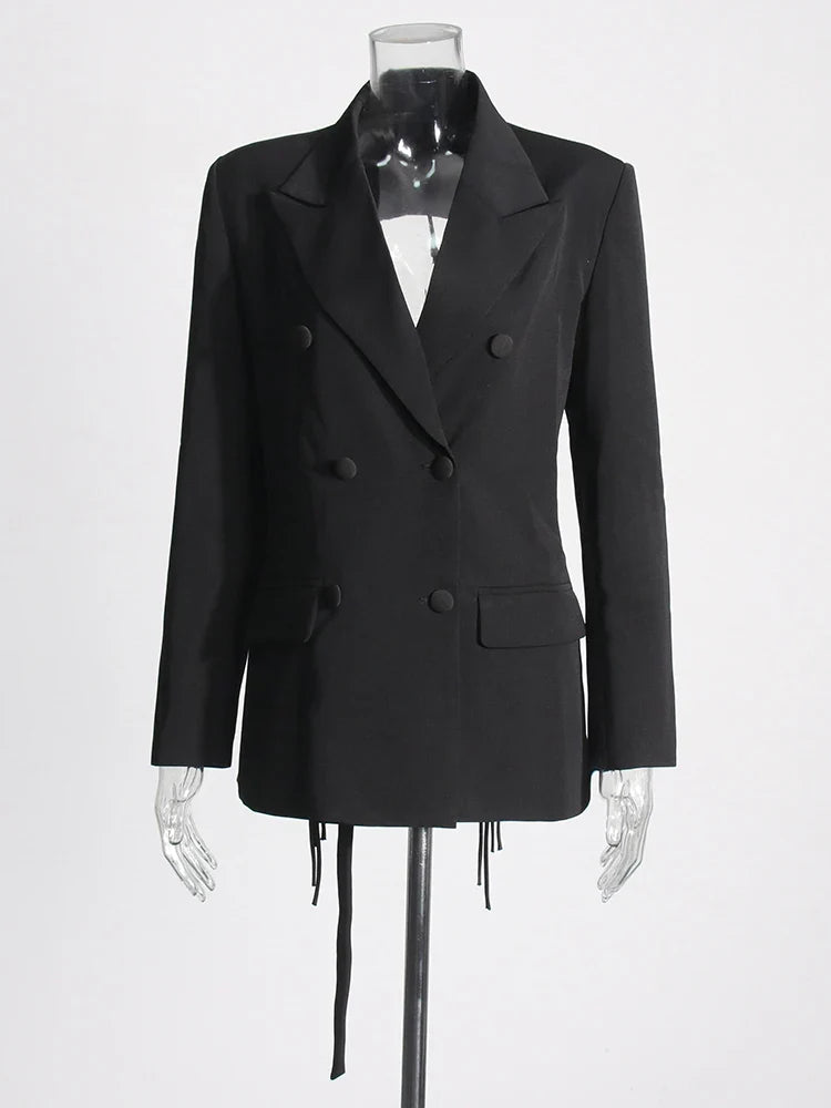 Patchwork Diamonds Backless Blazer For Women Notched Collar Long Sleeve Spliced Button Chic Blazers Female Style