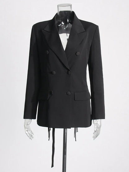 Patchwork Diamonds Backless Blazer For Women Notched Collar Long Sleeve Spliced Button Chic Blazers Female Style
