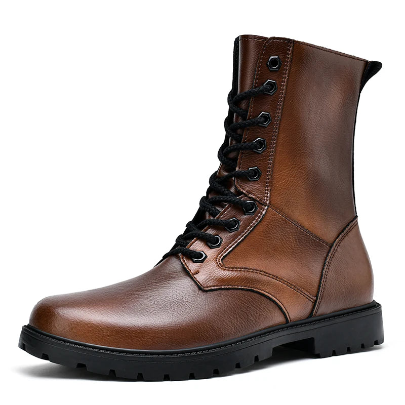 Fashion High Quality Business Boots Mens Winter Genuine Leather Outdoor Motorcycle Boots Male Lace-up Men's High Top Sneakers